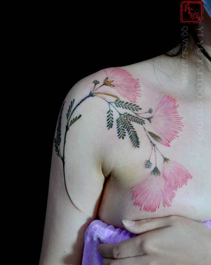 小清新花卉纹身图片_肩部纹身图案