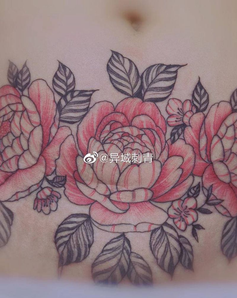 妊娠纹遮盖纹身图片_腹部纹身图案