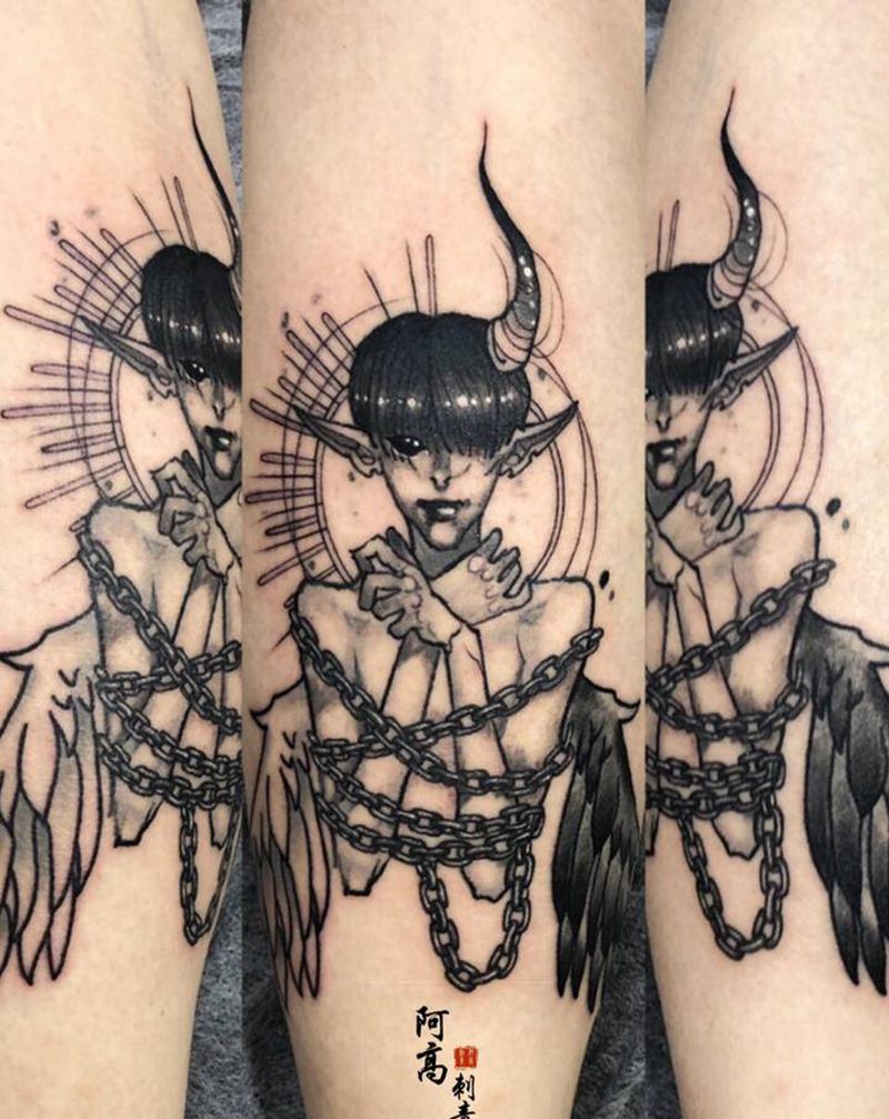 天使恶魔纹身图片_水墨欧美写实纹身图案