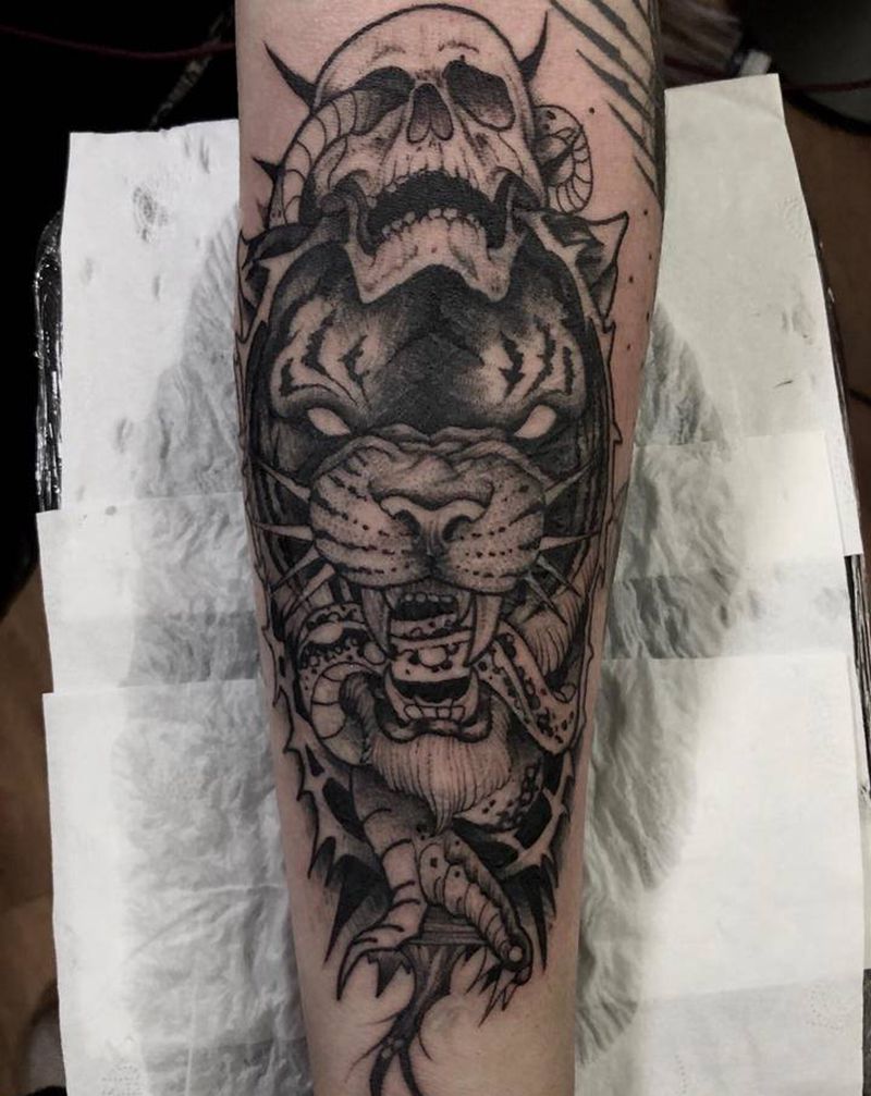 老虎遮盖纹身图片_手臂New School纹身图案