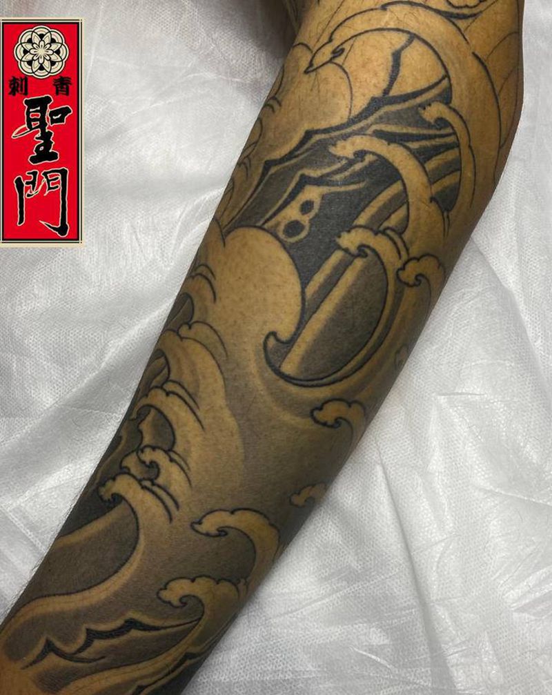 浪纹身图片_手臂老传统新传统纹身图案