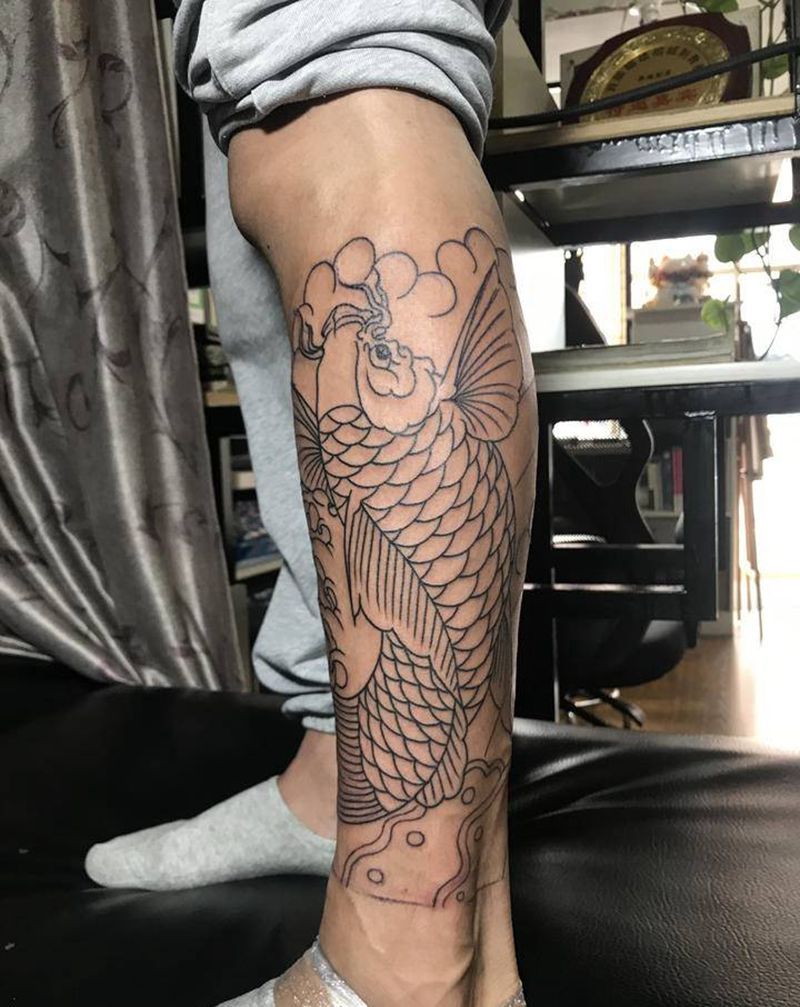 包小腿纹身图片_腿部老传统纹身图案