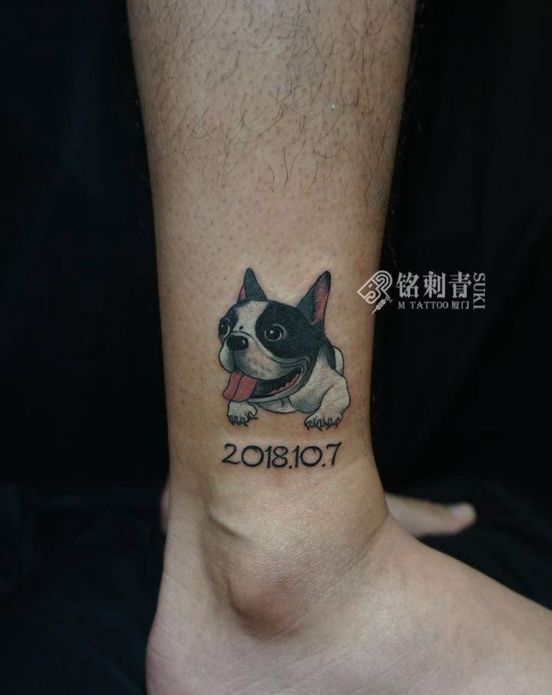 客人家的法斗蛋堡纹身图片_腿部Old School原创纹身图案