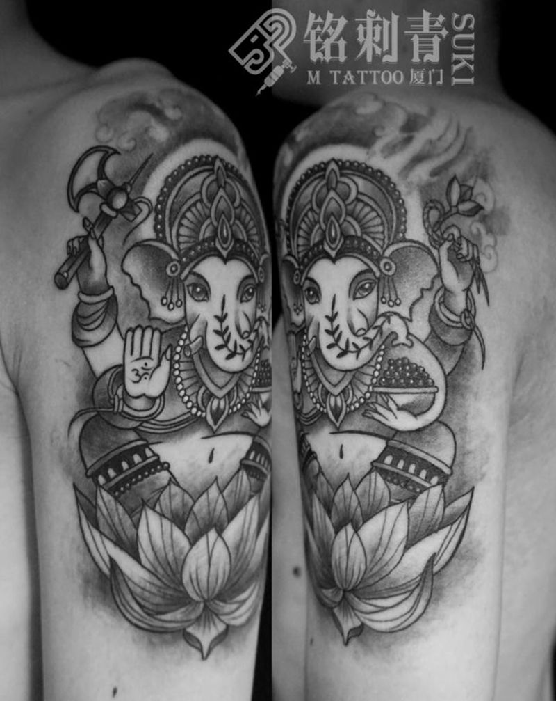 象神纹身图片_手臂新传统纹身图案