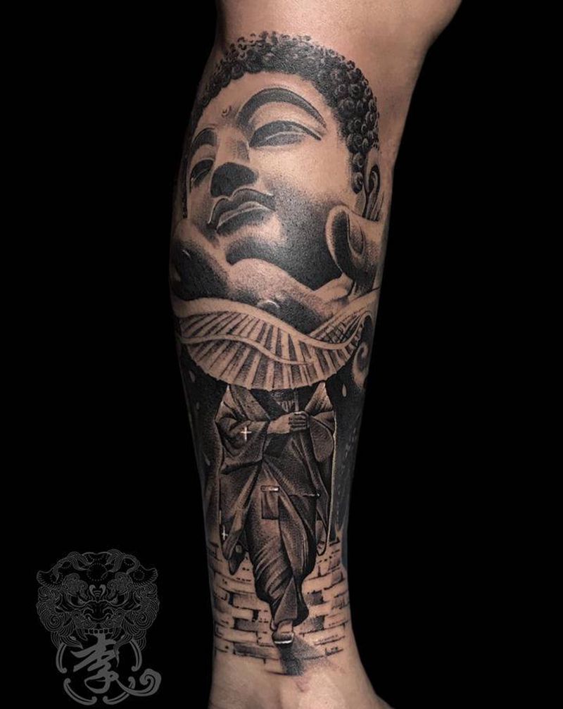 包小腿纹身图片_腿部点刺小李刺青纹身图案