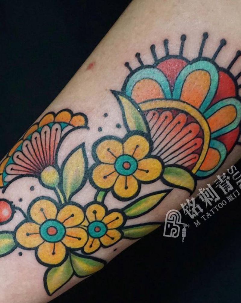 欧美浓彩纹身图片_手臂Old SchoolNew School纹身图案