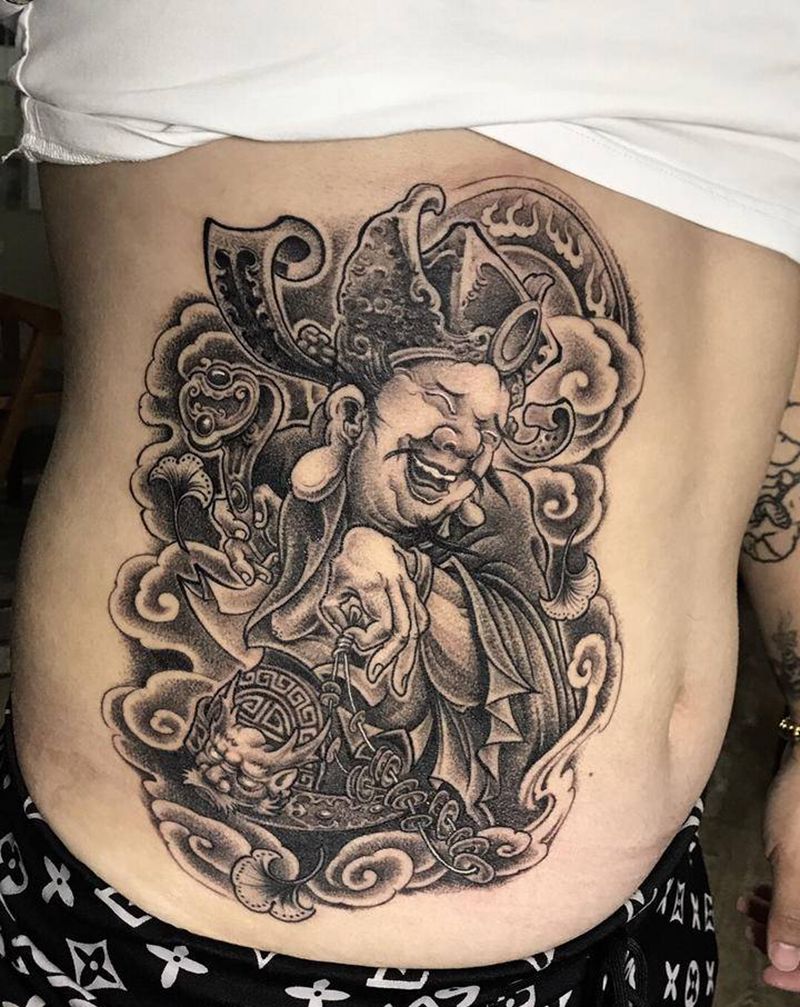 肚里有财纹身图片_腹部新传统小李刺青纹身图案