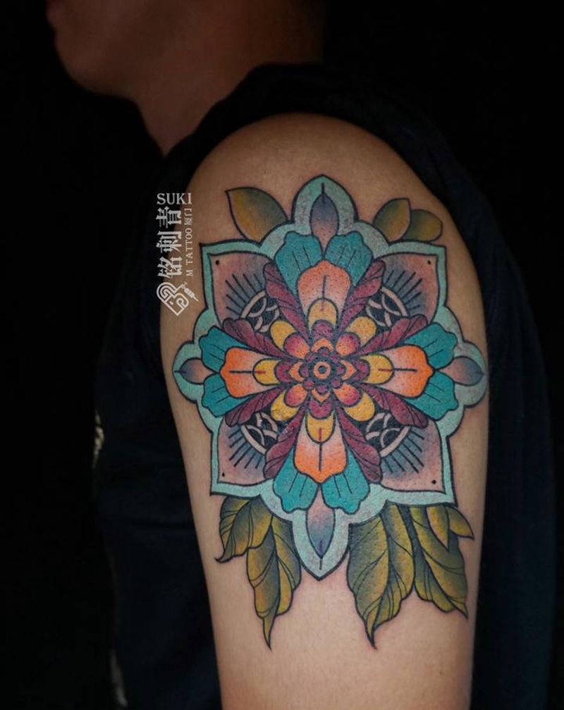 曼陀罗纹身图片_手臂New School纹身图案