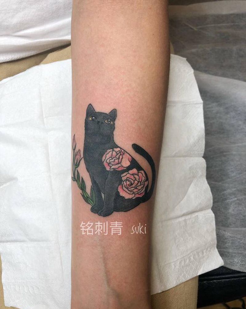 定做黑猫纹身图片_手臂New School纹身图案