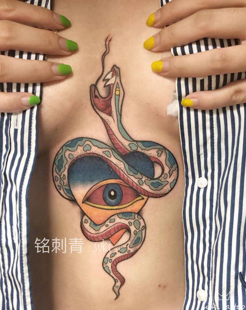 上帝之眼和蛇纹身图片_腰部腹部New School纹身图案