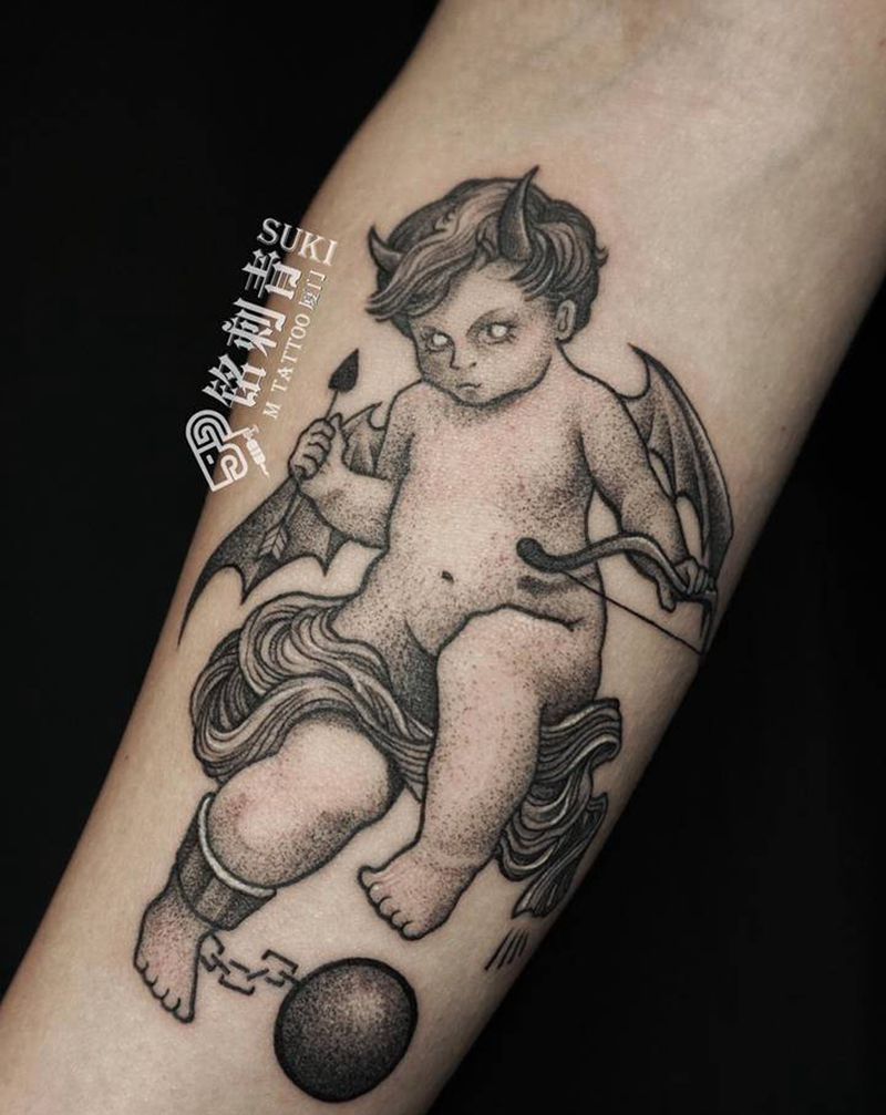 天使➕恶魔纹身图片_手臂欧美写实纹身图案