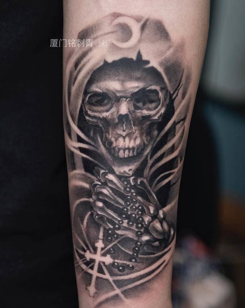 死神纹身图片_手臂欧美写实纹身图案