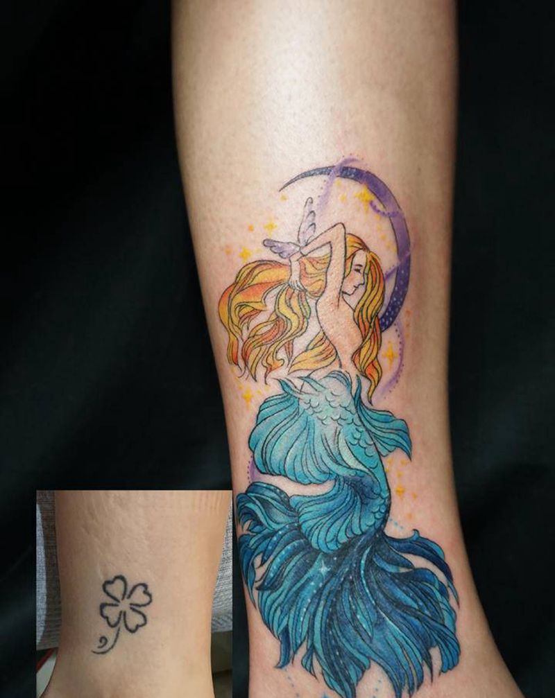 美人鱼纹身图片_腿部New School纹身图案