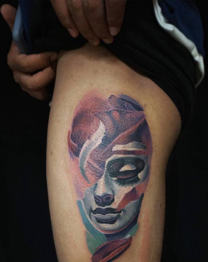 写实纹身图片_腿部欧美写实纹身图案