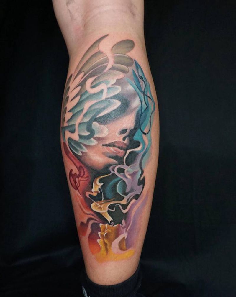 肖像纹身图片_脚部欧美写实纹身图案