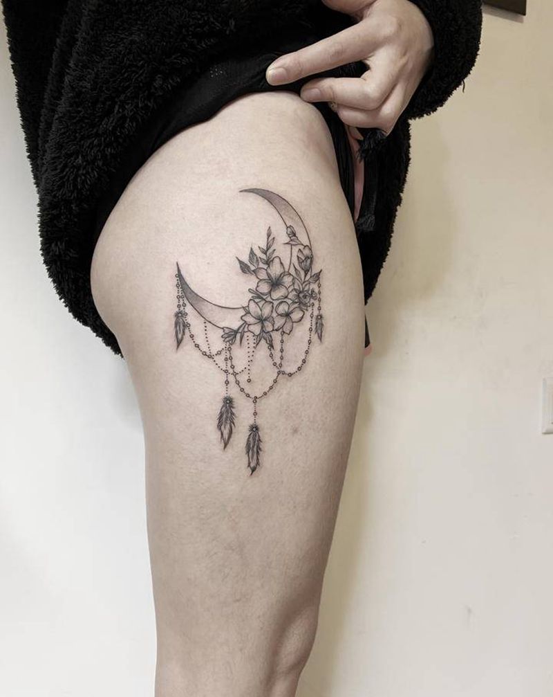 素花纹身图片_腿部点刺纹身图案