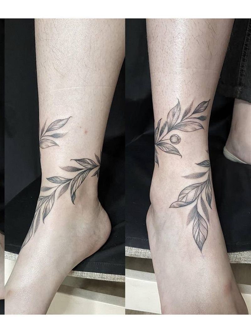 素花脚环纹身图片_脚部腿部点刺纹身图案