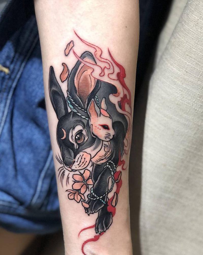 new  school兔子纹身图片_手臂New School纹身图案