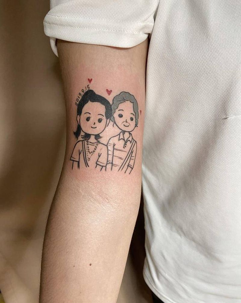 和奶奶一起的简笔画纹身图片_手臂小清新纹身图案