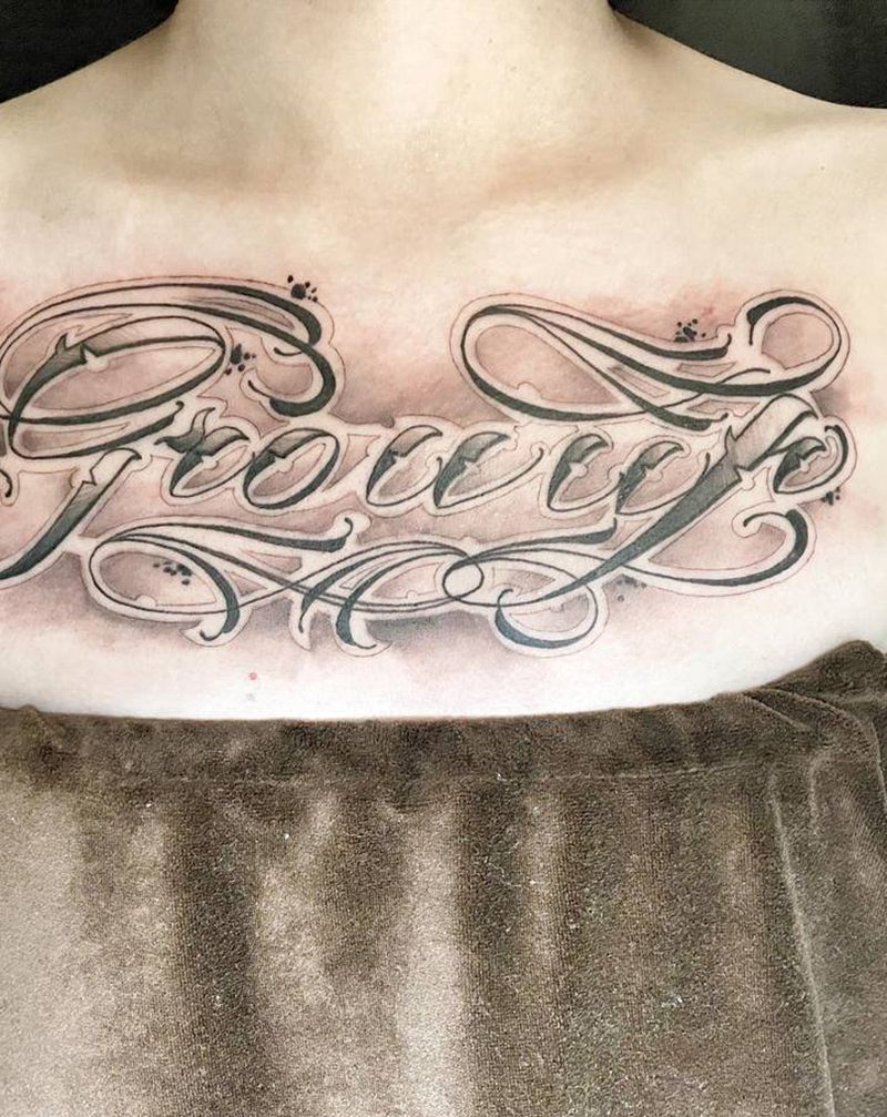 奇卡诺英文纹身图片_胸部花体字纹身图案