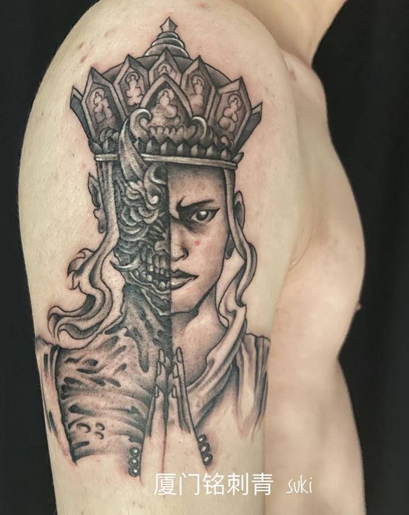 善恶纹身图片_手臂新传统纹身图案