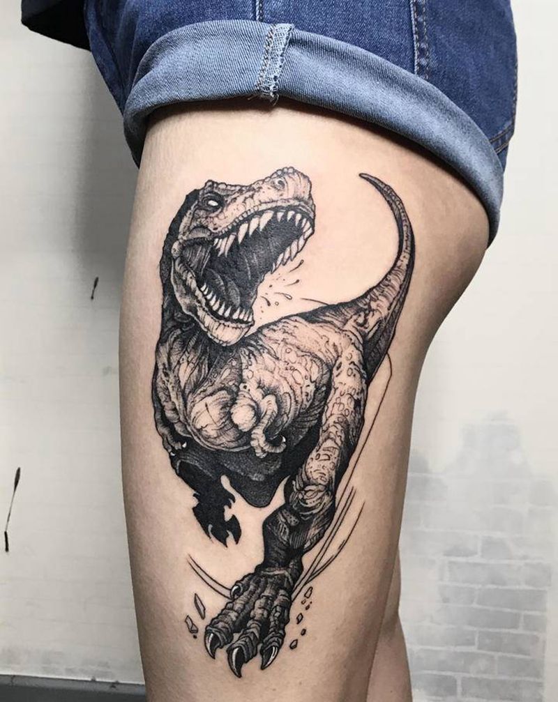 美女的霸王龙纹身图片_腿部臀部新传统纹身图案