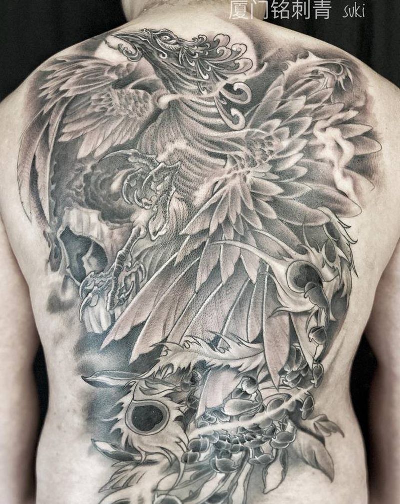 凤凰满背纹身图片_背部新传统纹身图案