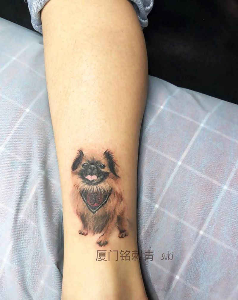 小狗纹身图片_腿部欧美写实纹身图案
