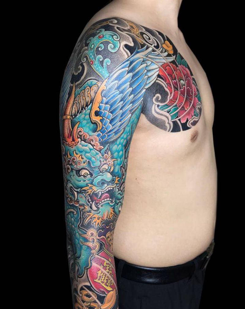 貔貅七分半胛纹身图片_手臂胸部新传统老传统小李刺青厦门纹身图案