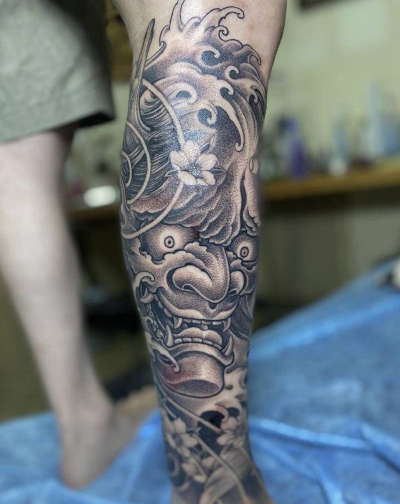 般若鲤鱼包小腿纹身图片_腿部脚部老传统新传统小李刺青厦门纹身图案