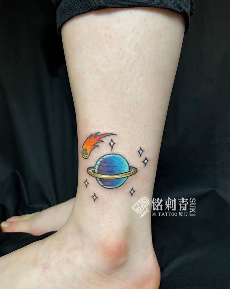 星球纹身纹身图片_腿部Old School纹身图案