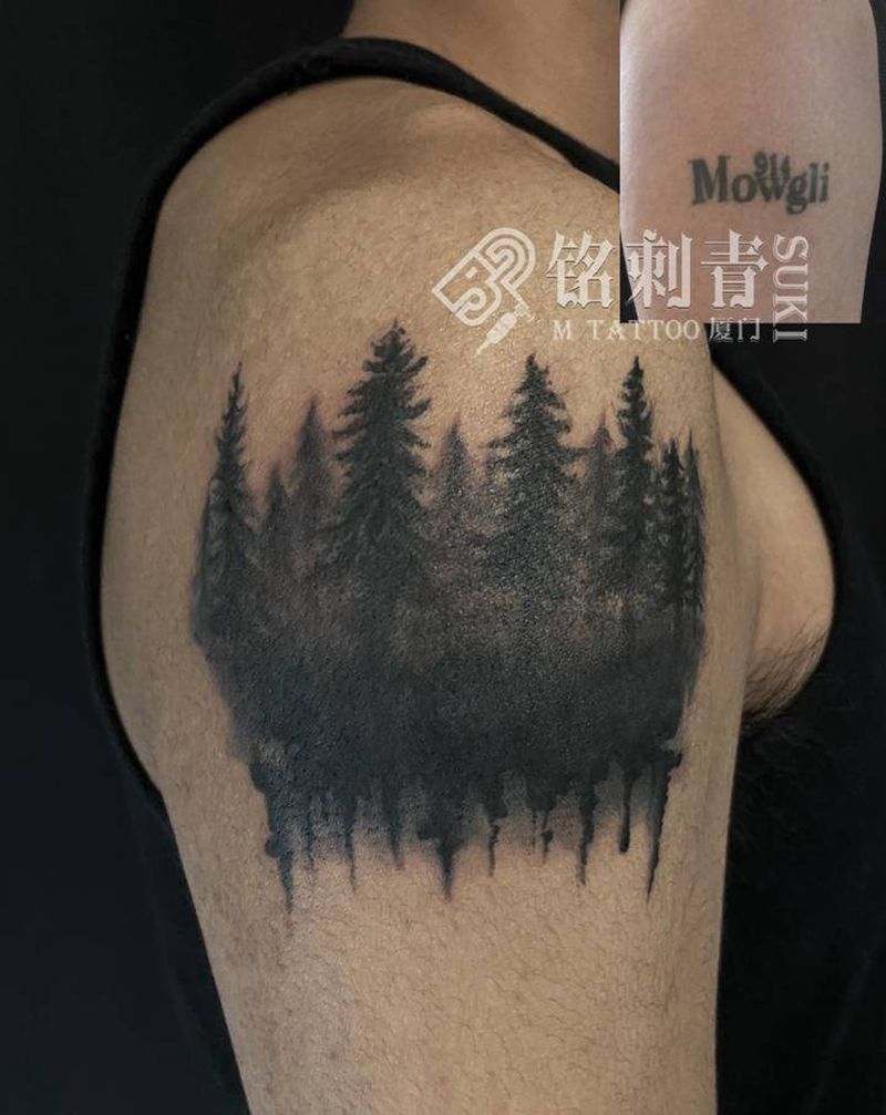 树纹身纹身图片_手臂水墨遮盖纹身图案
