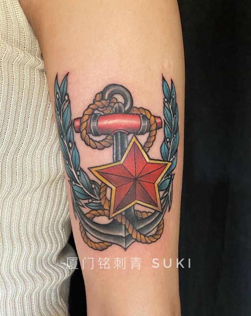 海军标志设计纹身图片_手臂New School原创纹身图案