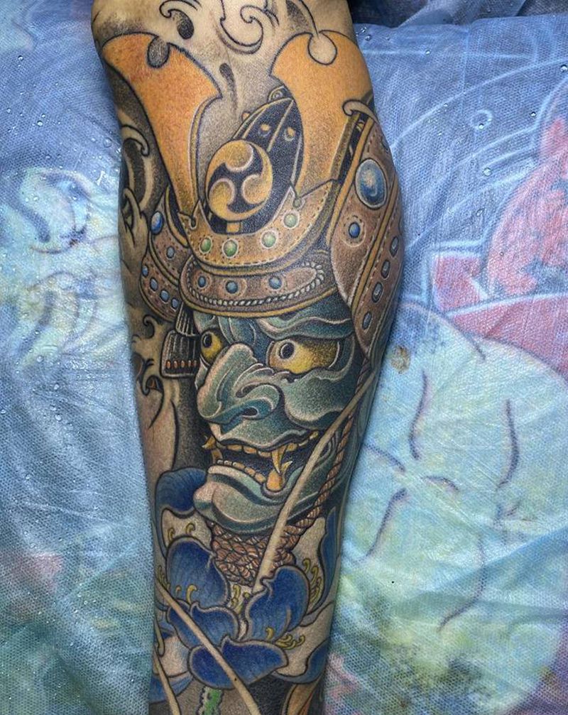 般若兜纹身图片_腿部老传统新传统小李刺青厦门纹身图案