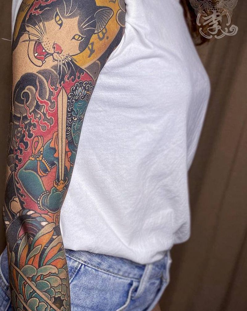 不动猫纹身图片_手臂老传统新传统小李刺青厦门纹身图案