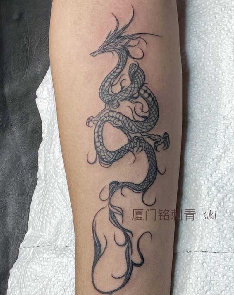 龙纹身纹身图片_手臂新传统纹身图案