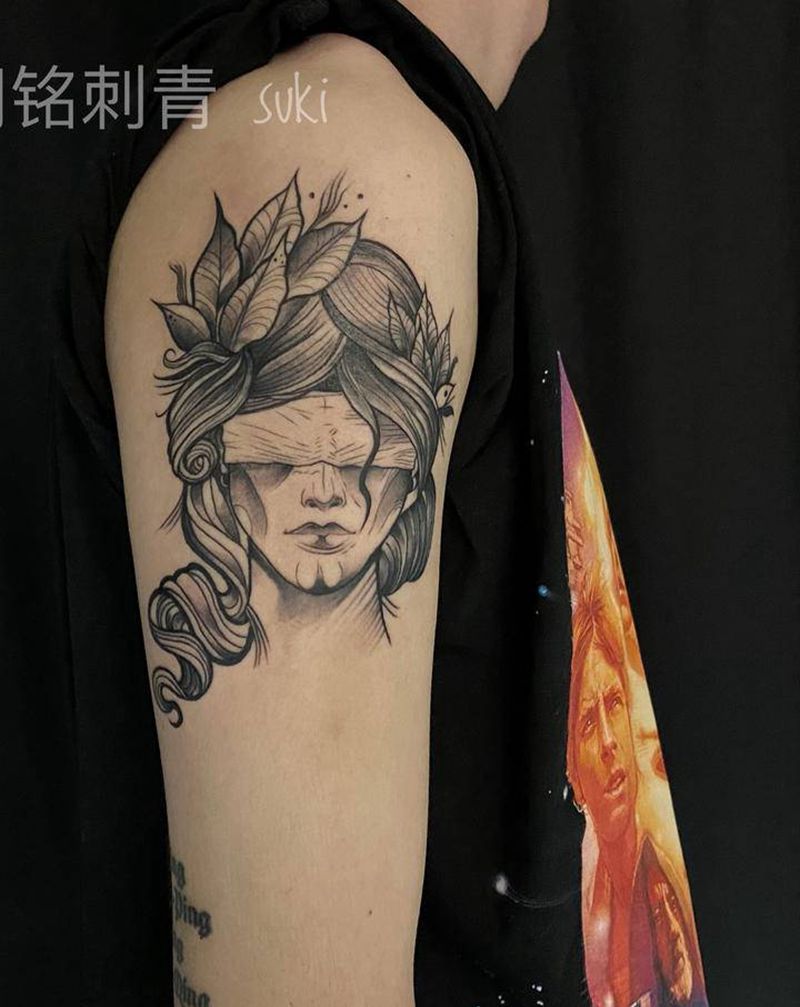 欧美暗黑女郎纹身图片_手臂插画风格欧美暗黑纹身图案