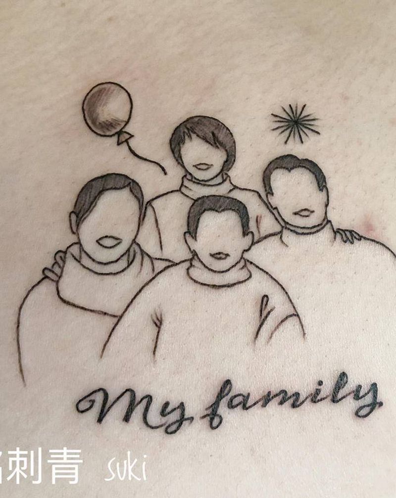 简笔画全家福纹身图片_胸部简笔画纹身图案