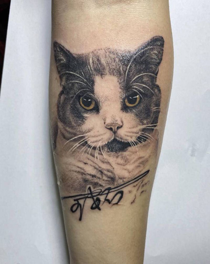 猫纹身图片_手臂欧美写实厦门小李刺青纹身图案