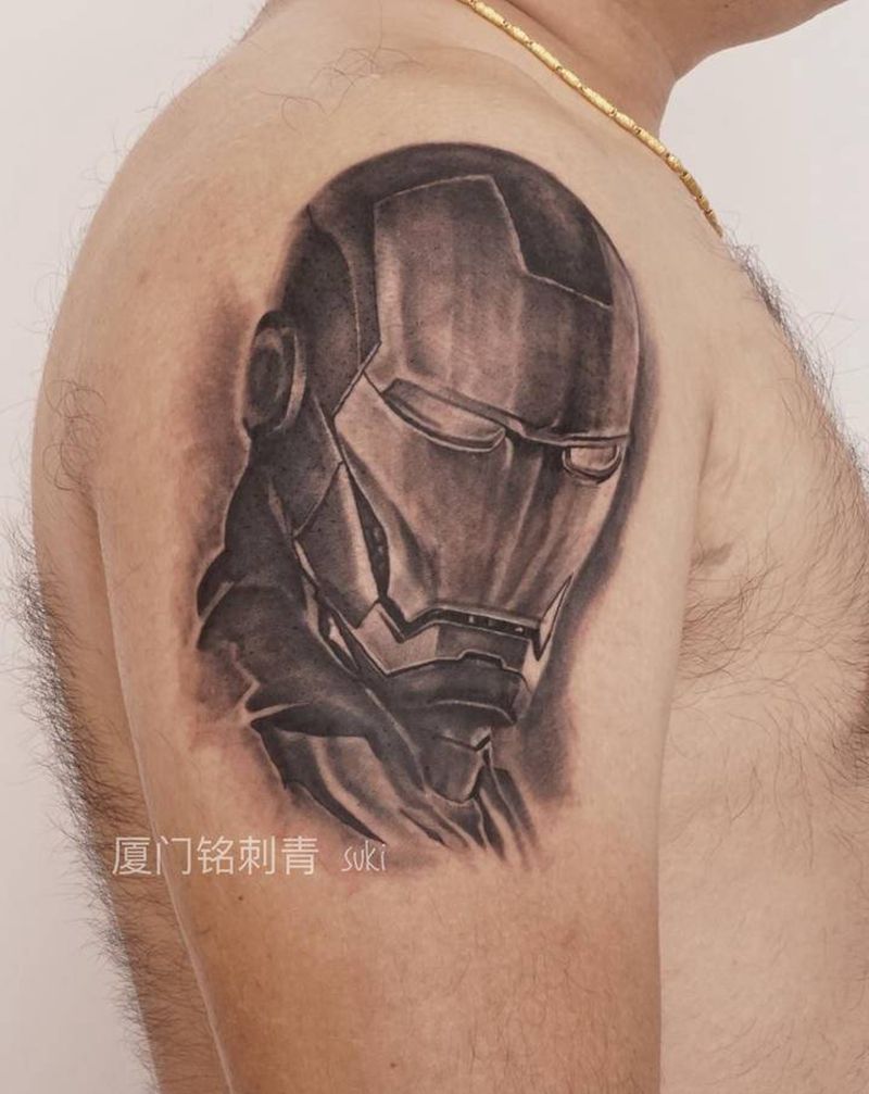 钢铁侠纹身图片_手臂欧美写实纹身图案