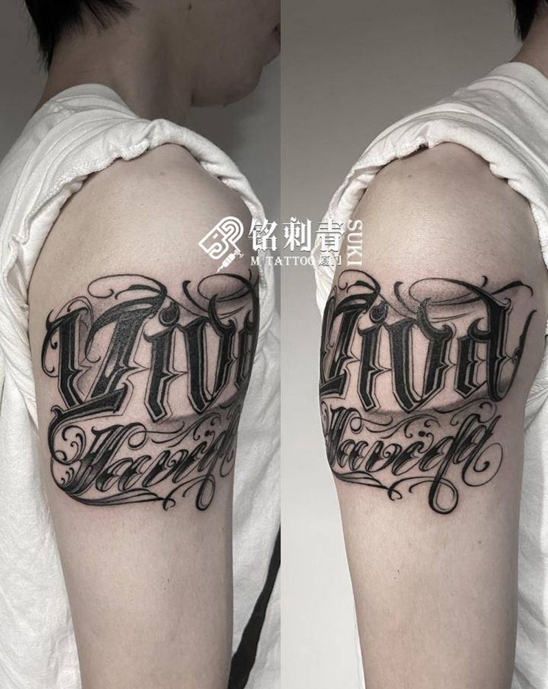定做奇卡诺纹身图片_手臂花体字纹身图案