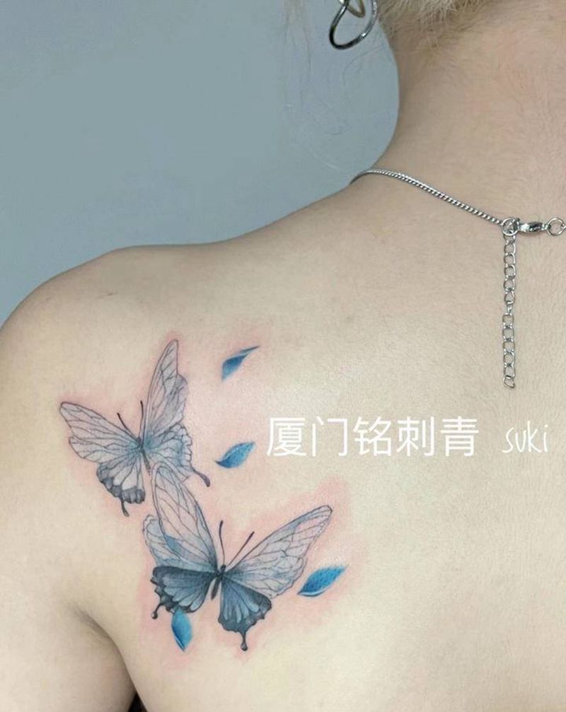 蝴蝶纹身图片_背部水彩原创纹身图案