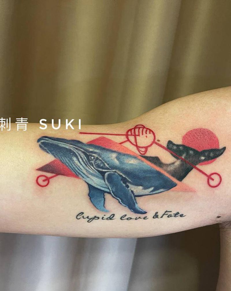 鲸鱼纹身图片_手臂超现实欧美彩色纹身图案