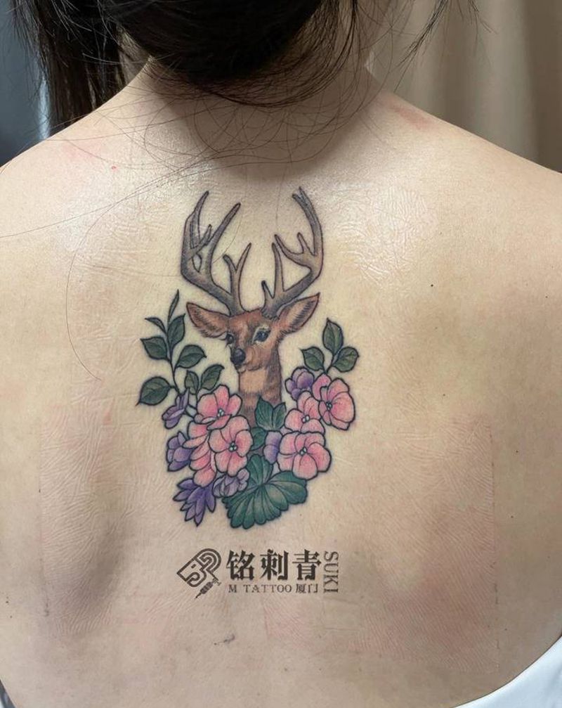 定做小鹿纹身图片_背部New School原创纹身图案