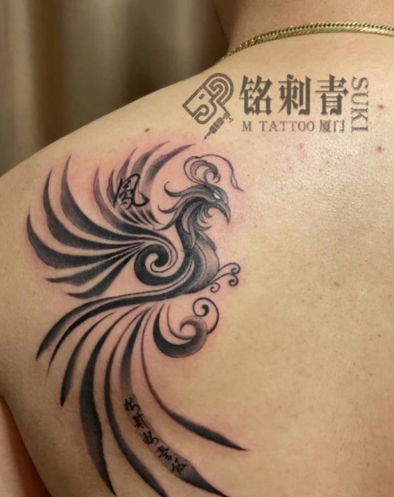 凤凰纹身图片_背部新传统原创纹身图案