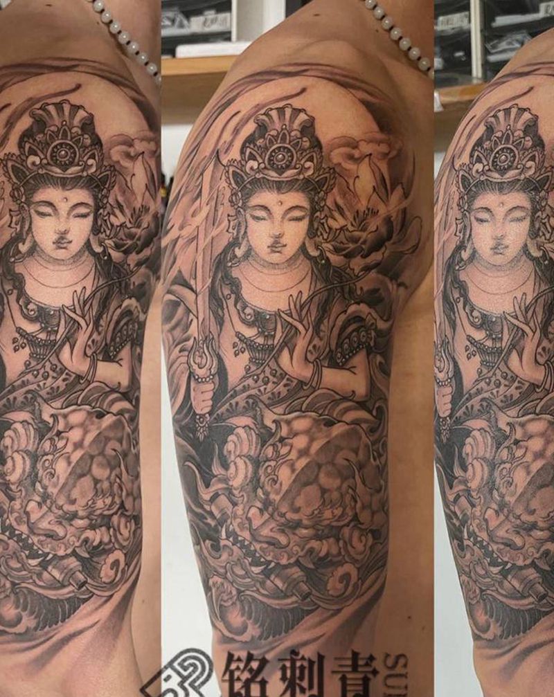 文殊菩萨纹身图片_手臂新传统客人自带图纹身图案