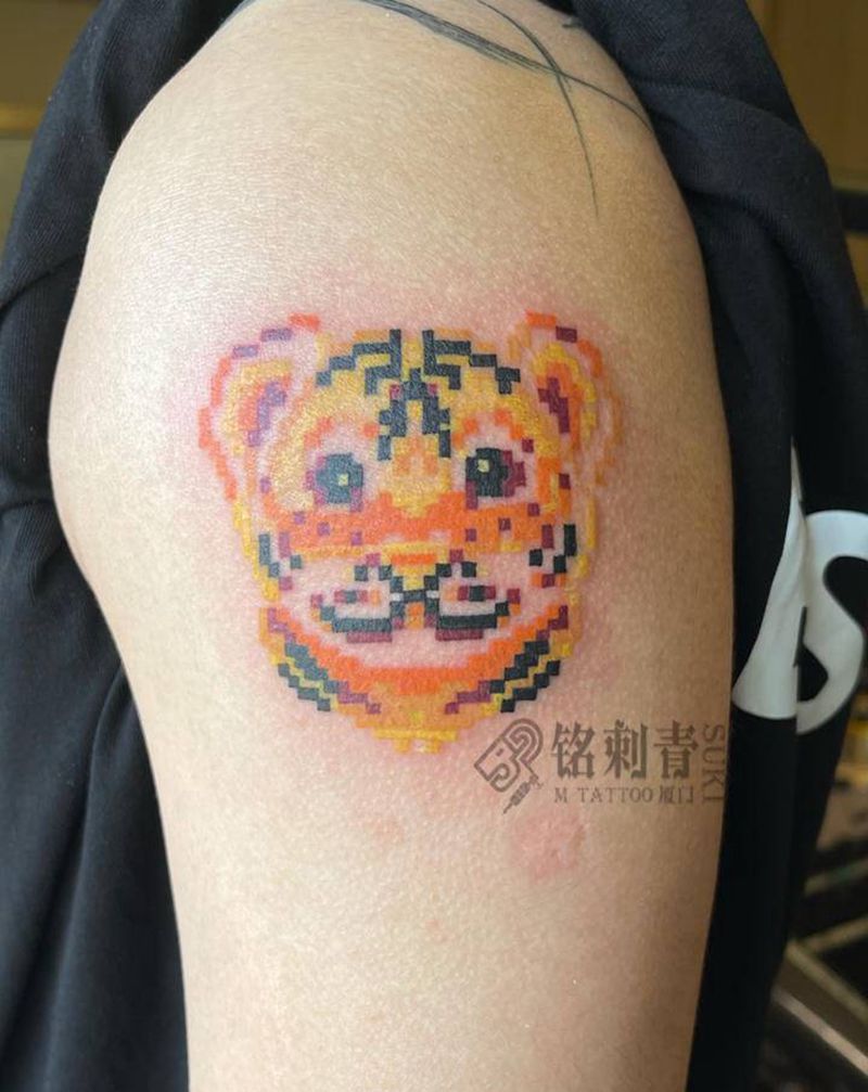 马赛克小老虎纹身图片_手臂纹身图案