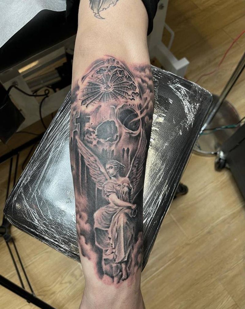 天使纹身图片_手臂欧美写实纹身图案