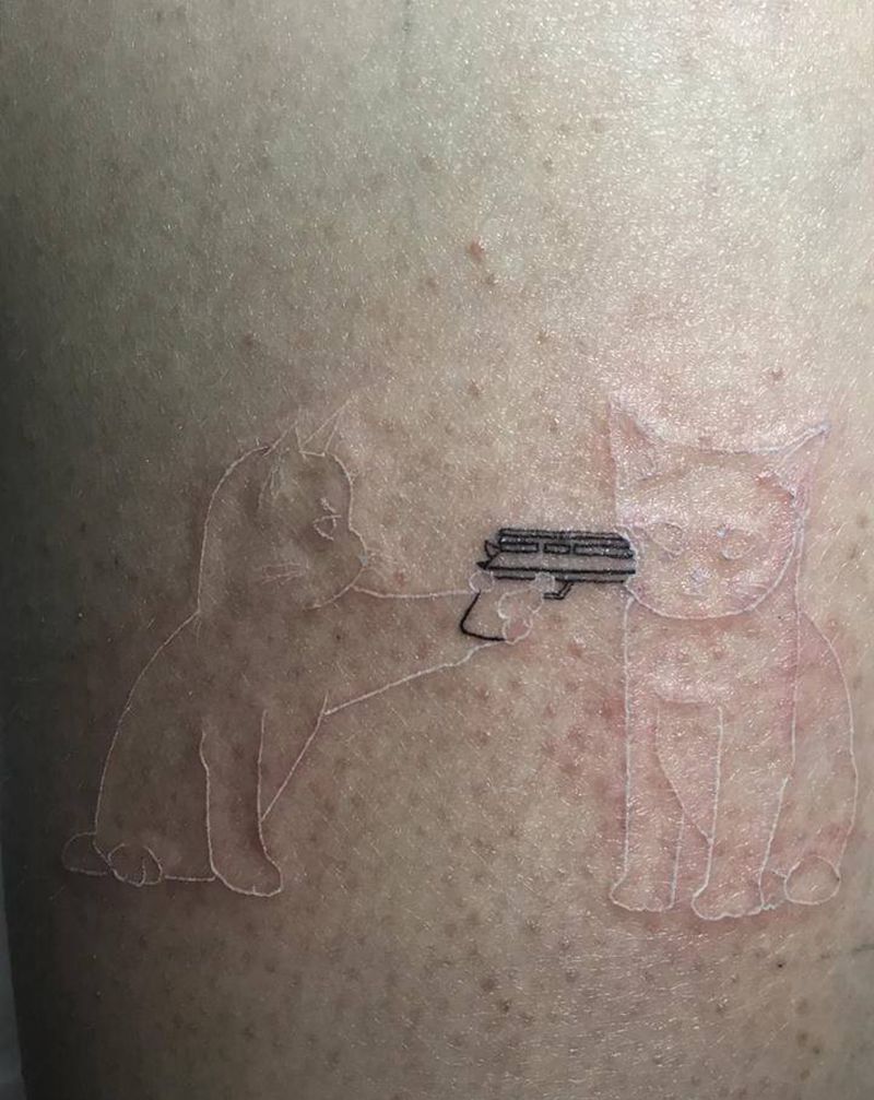 天台对决纹身图片_腿部纹身图案