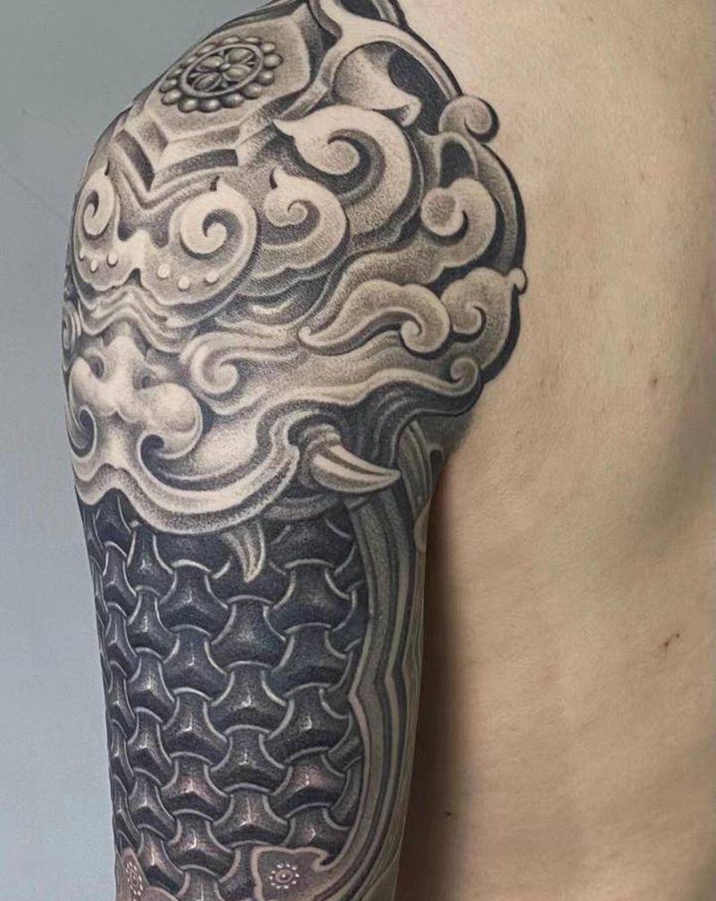 肩吞口,唐狮吞口纹身图片_手臂手部新传统欧美写实厦门小李刺青纹身图案